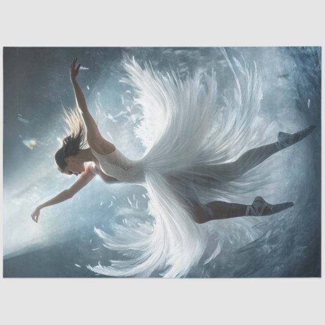 Decoupage Whimsical Ballet Dancer in White  Tissue Paper (Front)