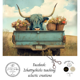 Decoupage Whimsical Blue Highland Truck Flowers Tissue Paper