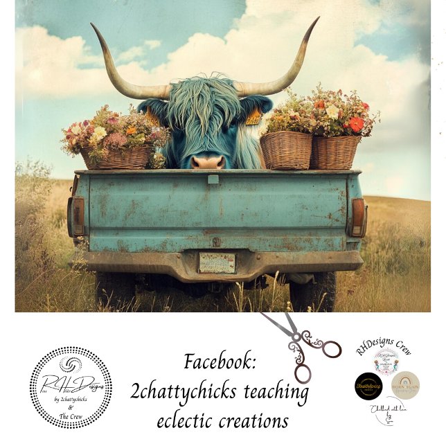 Decoupage Whimsical Blue Highland Truck Flowers Tissue Paper (Creator Uploaded)