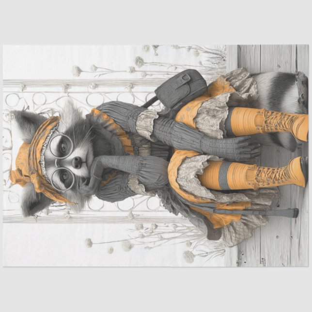 Decoupage Whimsical Boho Fox Vintage Clothing  Tissue Paper (Front)