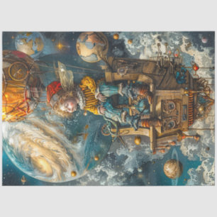 Decoupage Whimsical Boy Riding in Hot Air Balloon Tissue Paper