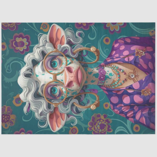 Decoupage Whimsical Cartoonish Lady Cow Bella Moo Tissue Paper (Front)