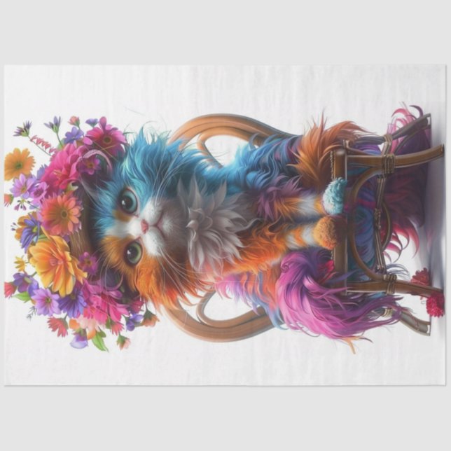 Decoupage Whimsical Cat Blossom Whiskers  Tissue Paper (Front)
