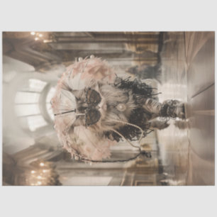 Decoupage Whimsical Cat on Walkway Pearls Lace  Tissue Paper