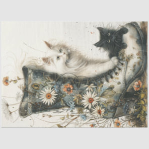 Decoupage Whimsical Cats & Vintage Boot Flowers  Tissue Paper