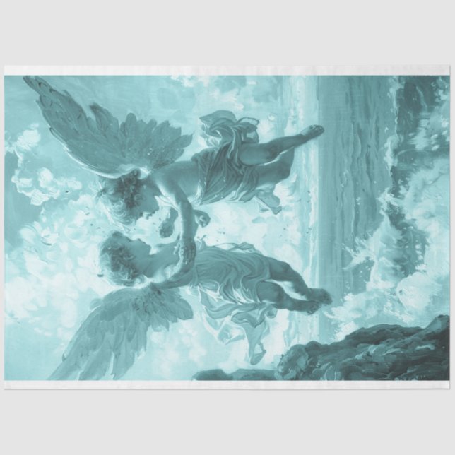 Decoupage Whimsical Cherubs Flying in the Clouds Tissue Paper (Front)