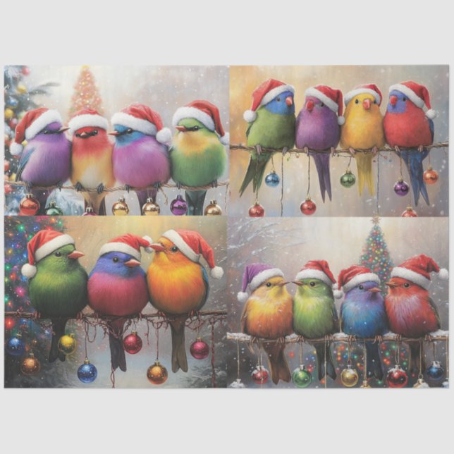 Decoupage Whimsical Christmas Birds Scrapbooking Tissue Paper (Front)