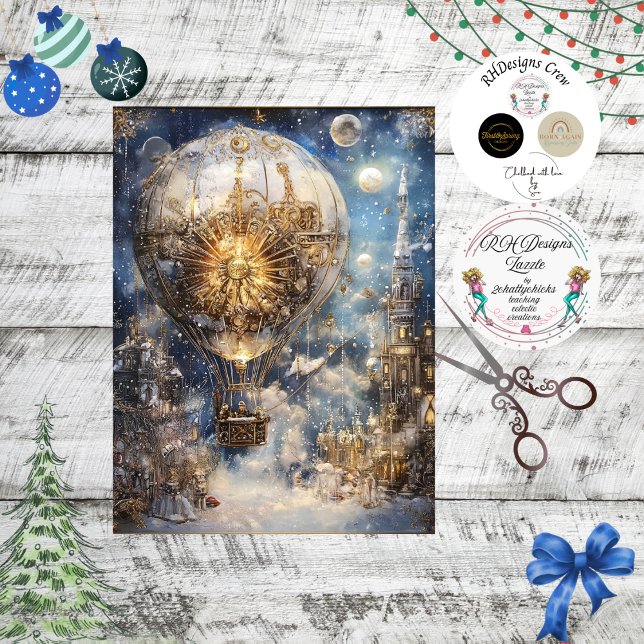 Decoupage Whimsical Christmas Hot Air Balloon Blue Tissue Paper (Creator Uploaded)