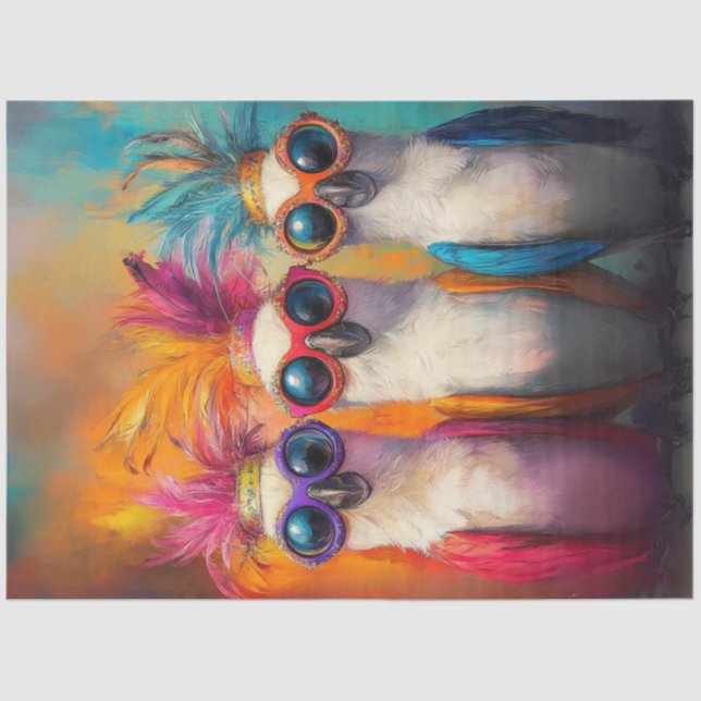 Decoupage Whimsical Cockatoos Bright Feathers  Tissue Paper (Front)