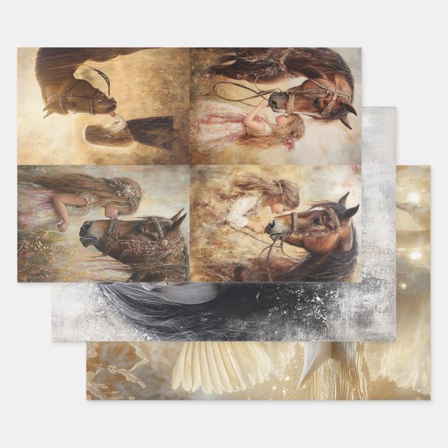 Decoupage Whimsical Collection Horses & Swan  Wrapping Paper Sheets (Set)