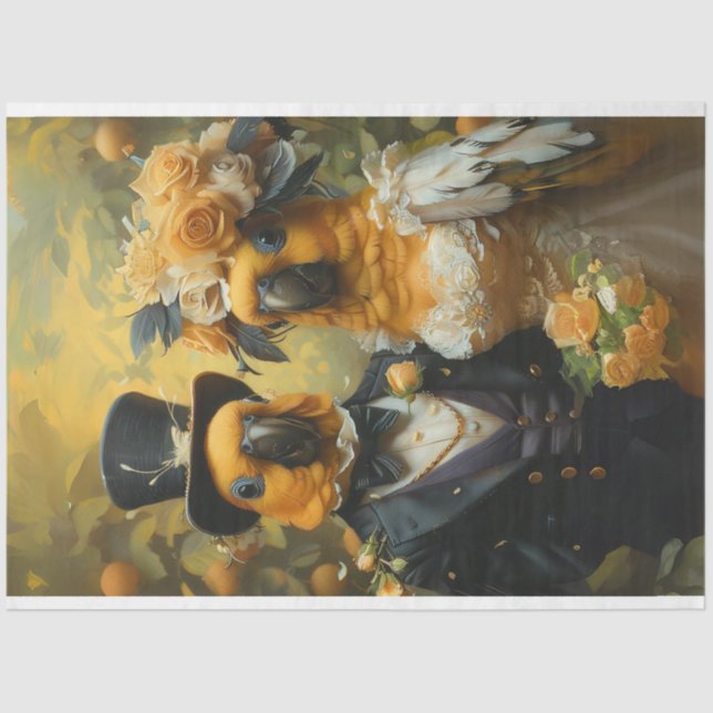 Decoupage Whimsical Conure Parrots Wedding  Tissue Paper (Front)