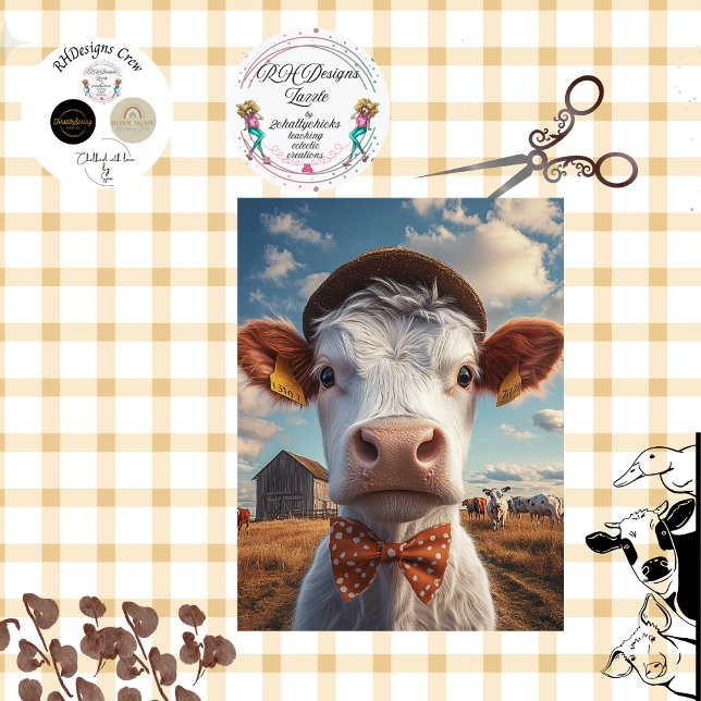 Decoupage Whimsical Cow Face & Hat Tissue Paper (Creator Uploaded)