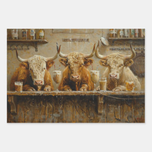 Decoupage Whimsical Cows Saloon Bar Milk Shakes Wrapping Paper Sheets