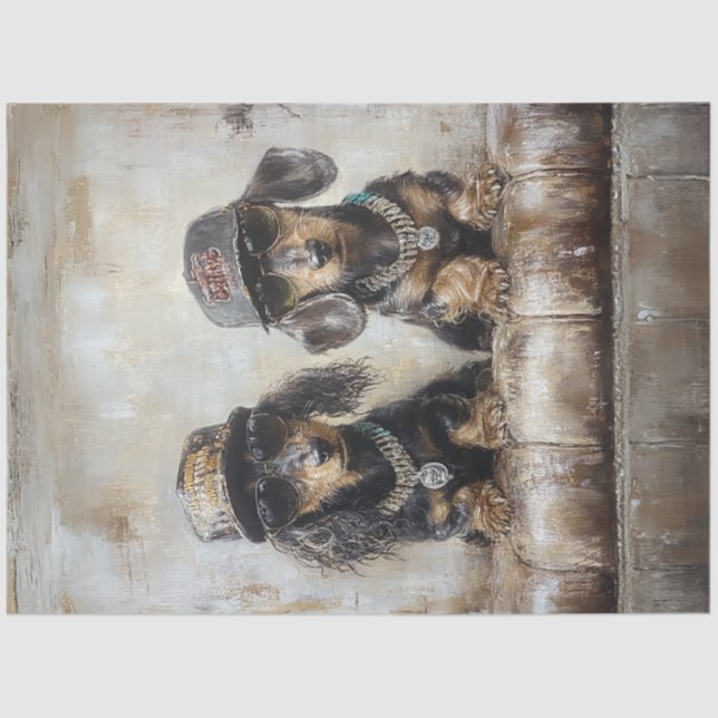 Decoupage Whimsical Dachshund Puppies Rappers Tissue Paper (Front)