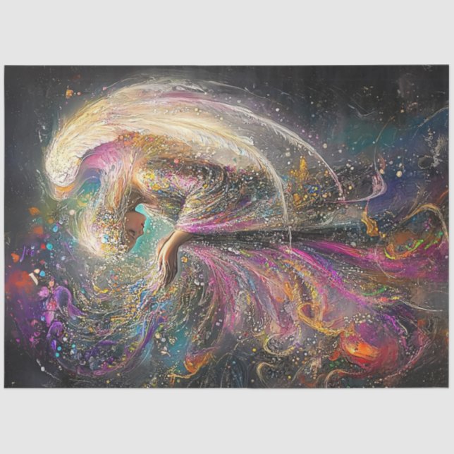 Decoupage Whimsical Easter Angel Swirling Colors  Tissue Paper (Front)