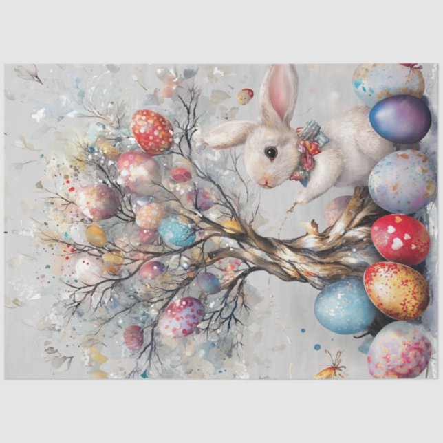Decoupage Whimsical Easter Bunny Egg Tree Tissue Paper (Front)