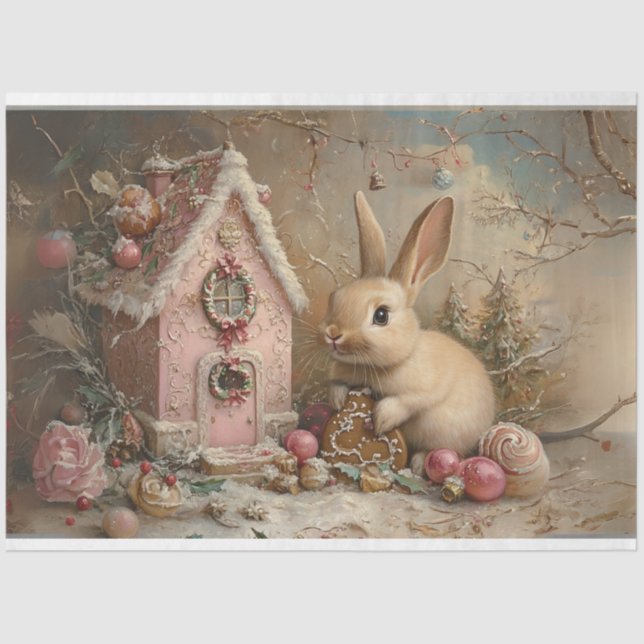 Decoupage Whimsical Easter Ginger Bread Scene Tissue Paper (Front)