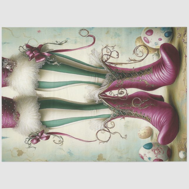 Decoupage Whimsical Easter Striped Stockings Eggs Tissue Paper (Front)