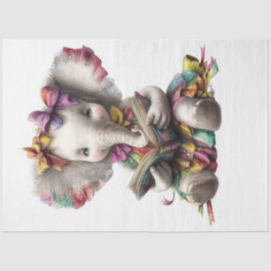 Decoupage Whimsical Elephant Reading to Students Tissue Paper