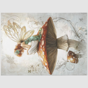 Decoupage Whimsical Fairy Red Mushroom Artwork  Tissue Paper