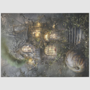 Decoupage Whimsical Fairy Tale Forest Tree House  Tissue Paper