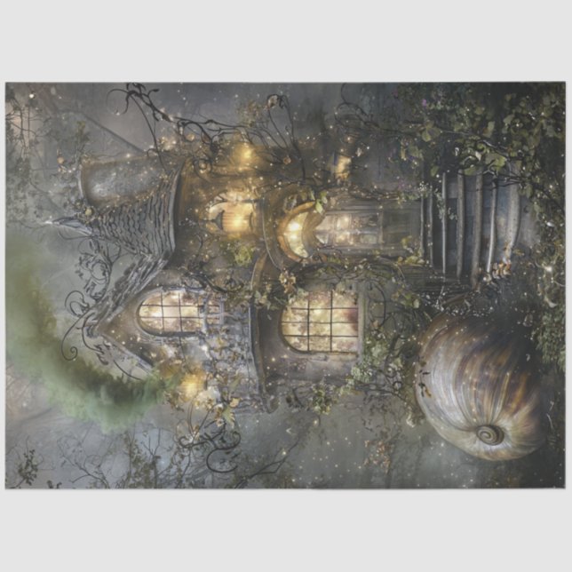 Decoupage Whimsical Fairy Tale Forest Tree House  Tissue Paper (Front)