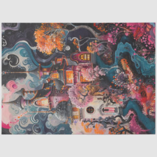 Decoupage Whimsical Fantastical House Bright Color Tissue Paper