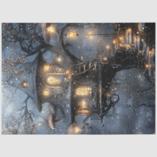 Decoupage Whimsical Fantasy Mushroom Treehouse Tissue Paper