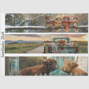 Decoupage Whimsical Farm Animals Handsaws Tissue Paper
