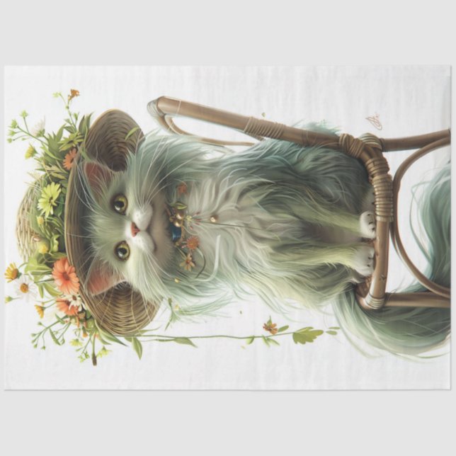 Decoupage Whimsical Flamboyant Cat Whiskers Tissue Paper (Front)