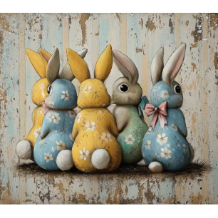 Decoupage Whimsical Floral Bunnies From Back View Tissue Paper