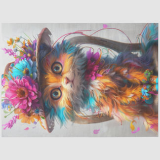 Decoupage Whimsical Floral Feline Fantasy Cat Tissue Paper