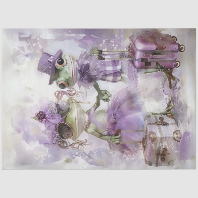 Decoupage Whimsical Frog Couple Traveling  Tissue Paper (Front)