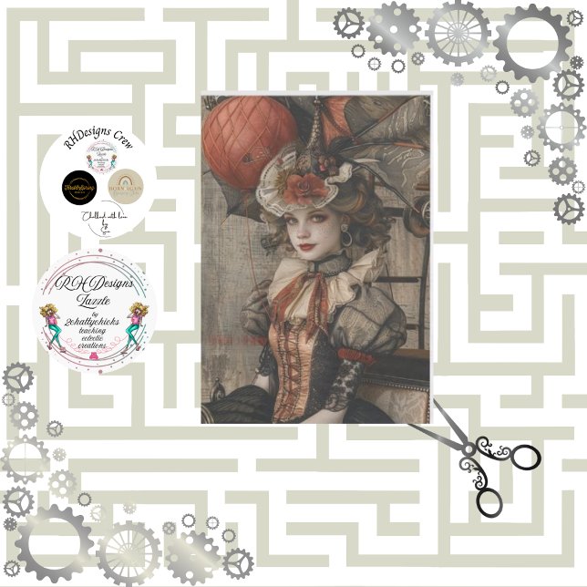Decoupage Whimsical Gadget Galore Steampunk Girl Tissue Paper (Creator Uploaded)