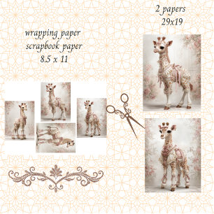 Decoupage Whimsical Giraffe Pink Scrapbooking Wrapping Paper Sheets