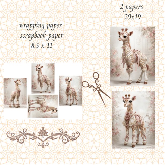 Decoupage Whimsical Giraffe Pink Scrapbooking  Wrapping Paper Sheets (Creator Uploaded)