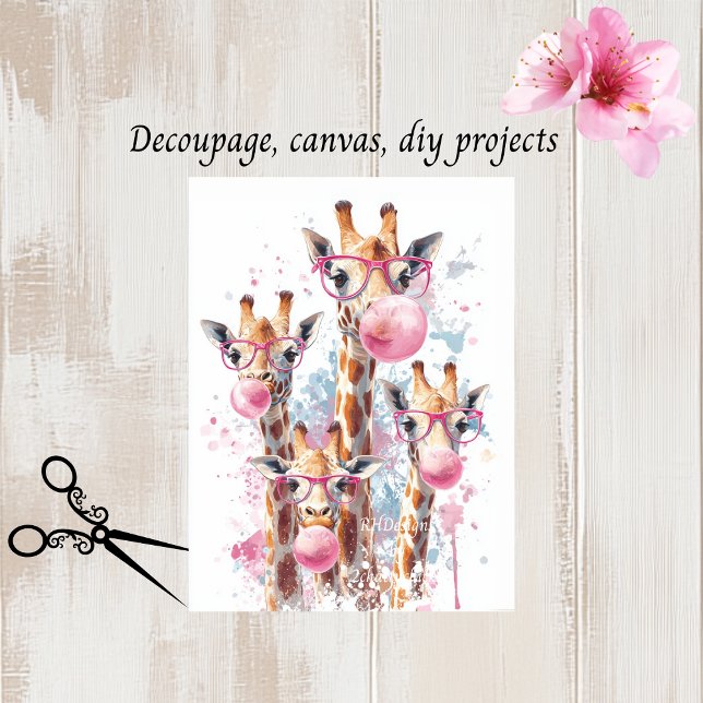 Decoupage Whimsical Giraffes Blowing Bubbles  Tissue Paper (Creator Uploaded)