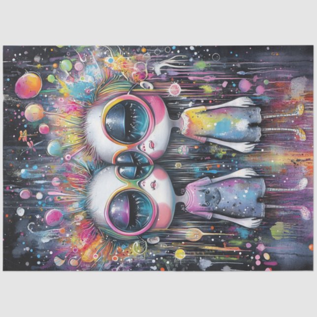 Decoupage Whimsical Girl Bubble Characters  Tissue Paper (Front)