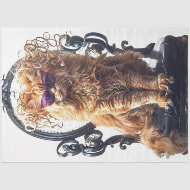 Decoupage Whimsical Glamourous Cat at Salon  Tissue Paper (Front)