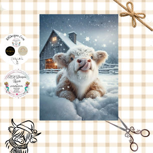 Decoupage Whimsical Highland Calf Winter Scene Tissue Paper