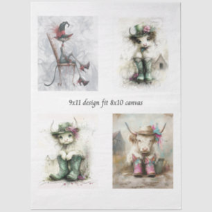 Decoupage Whimsical Highland Calves and Cats Tissue Paper