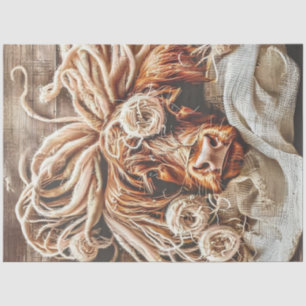 Decoupage Whimsical Highland Cow Dreadlocks Straw Tissue Paper