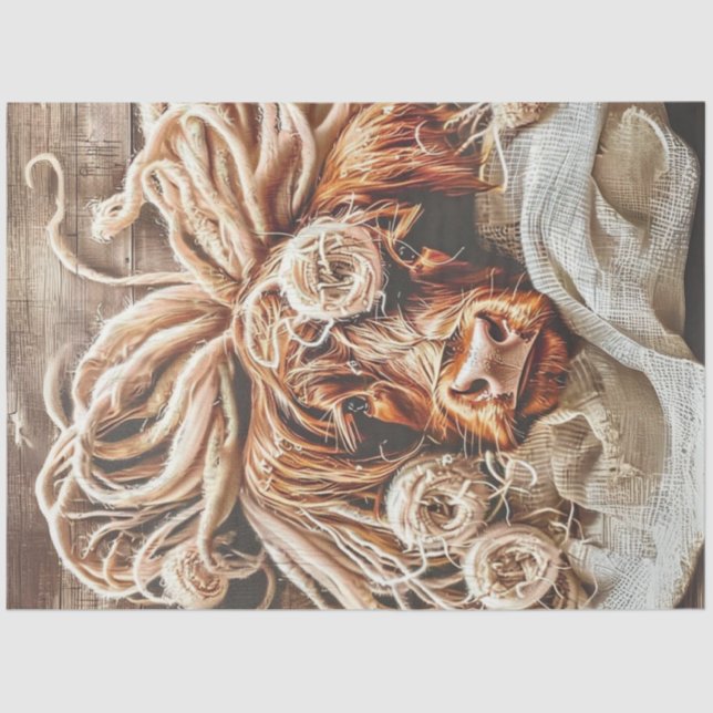 Decoupage Whimsical Highland Cow Dreadlocks Straw  Tissue Paper (Front)