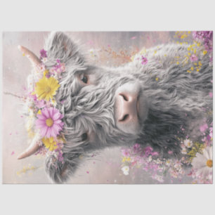 Decoupage Whimsical Highland Cow Floral Crown Tissue Paper