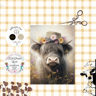 Decoupage Whimsical Highland Cow Wearing Hat Tissue Paper