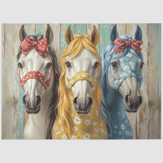 Decoupage Whimsical Horses Matching Bows and Reins Tissue Paper (Front)