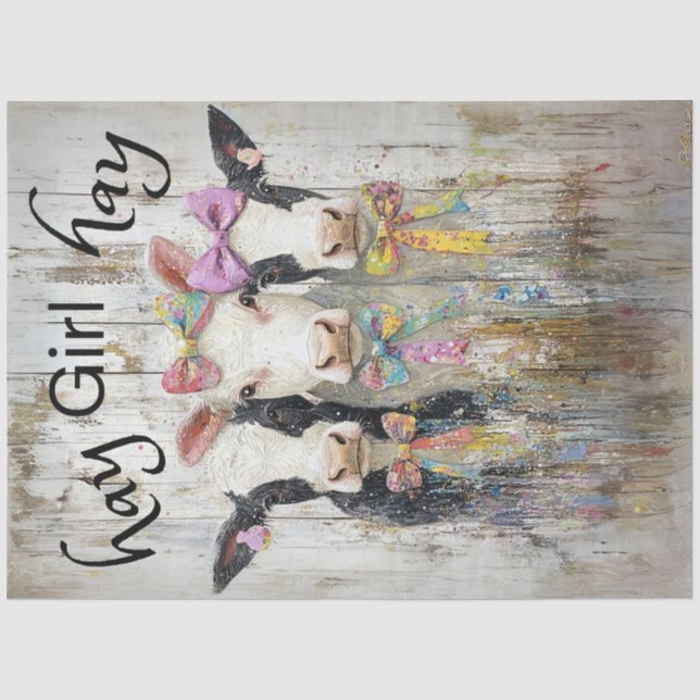 Decoupage Whimsical Jersey Calves Hay Girl Hay Tissue Paper (Front)