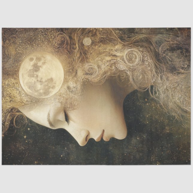 Decoupage Whimsical Lady Celestial Moon Elements Tissue Paper (Front)