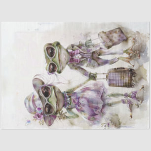 Decoupage Whimsical Lilac Frog Couple Traveling Tissue Paper