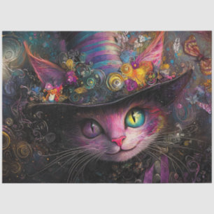 Decoupage Whimsical Multicolored Cat & Hat Tissue Paper